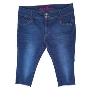Ella Jeans Capri Jeans Women 15 Blue Raw Hem Stretch Double Button Dark Wash